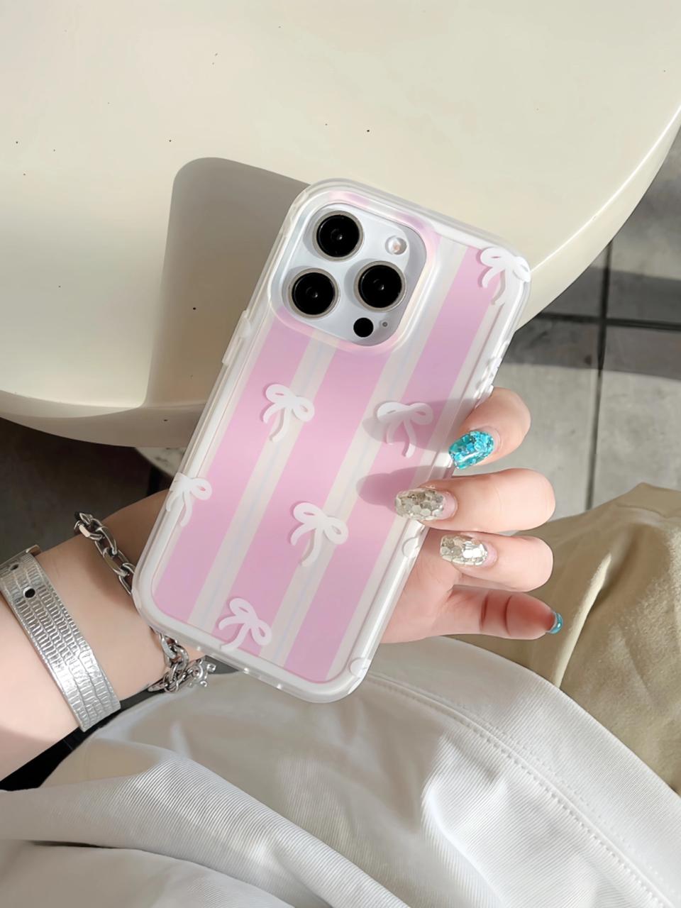 Pink White Aesthetic Bow cases for iPhone