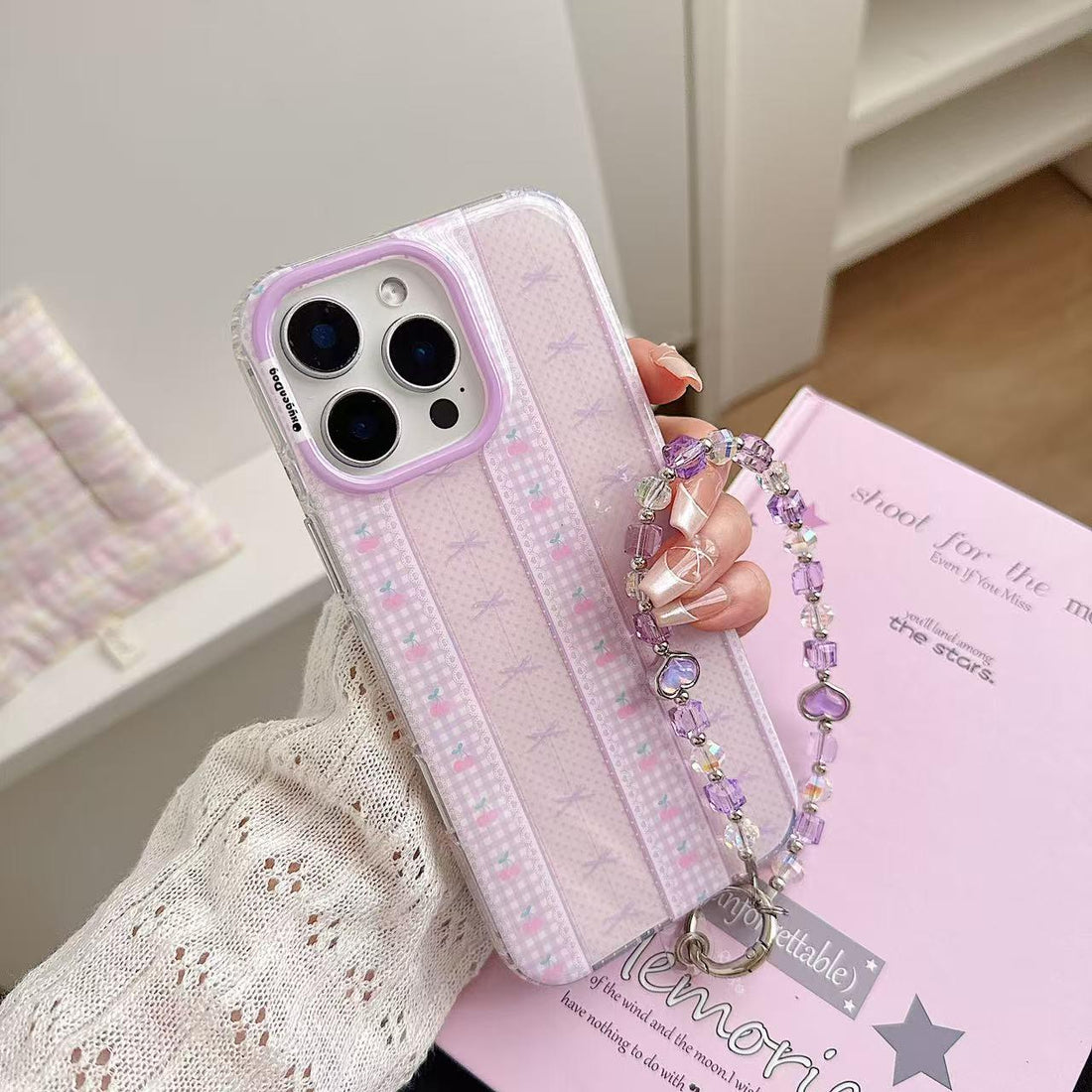 Lilac theme cute Bow and Cherry Case for iPhone