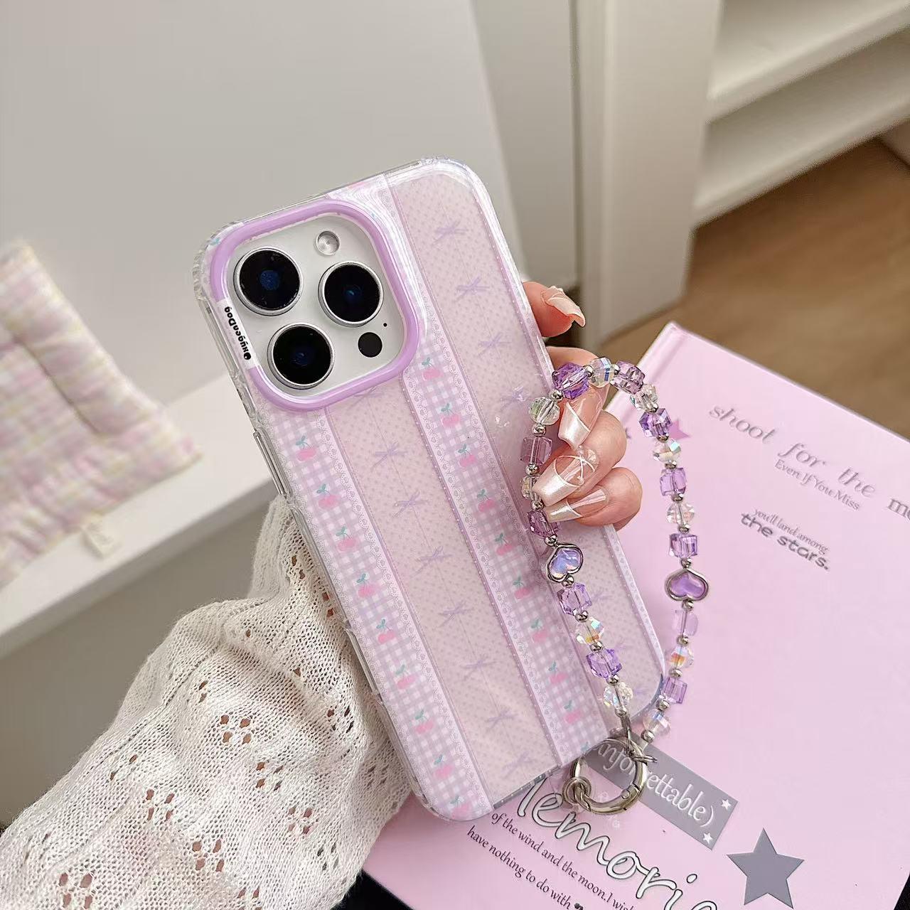 Lilac theme cute Bow and Cherry Case for iPhone