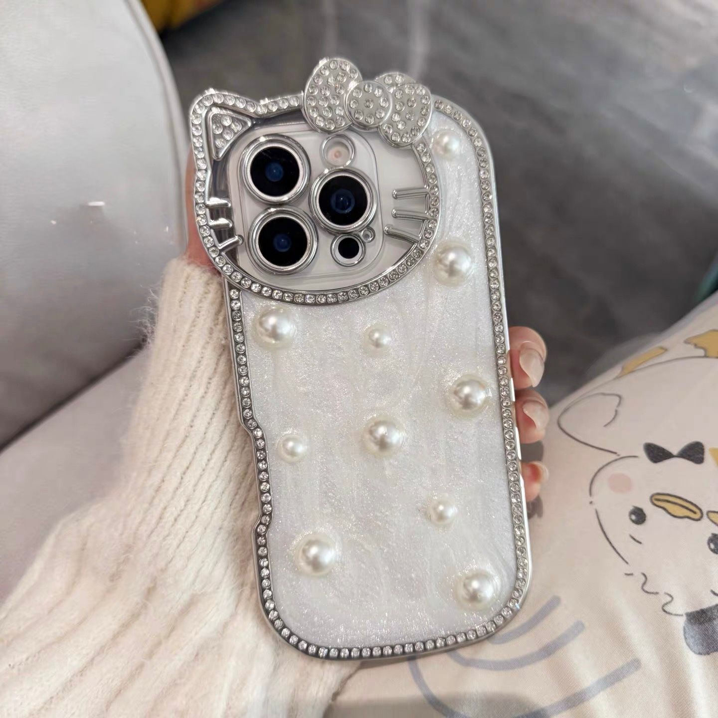 Pearl Kitty Bow Aesthetic Case for iPhone