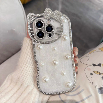 Pearl Kitty Bow Aesthetic Case for iPhone