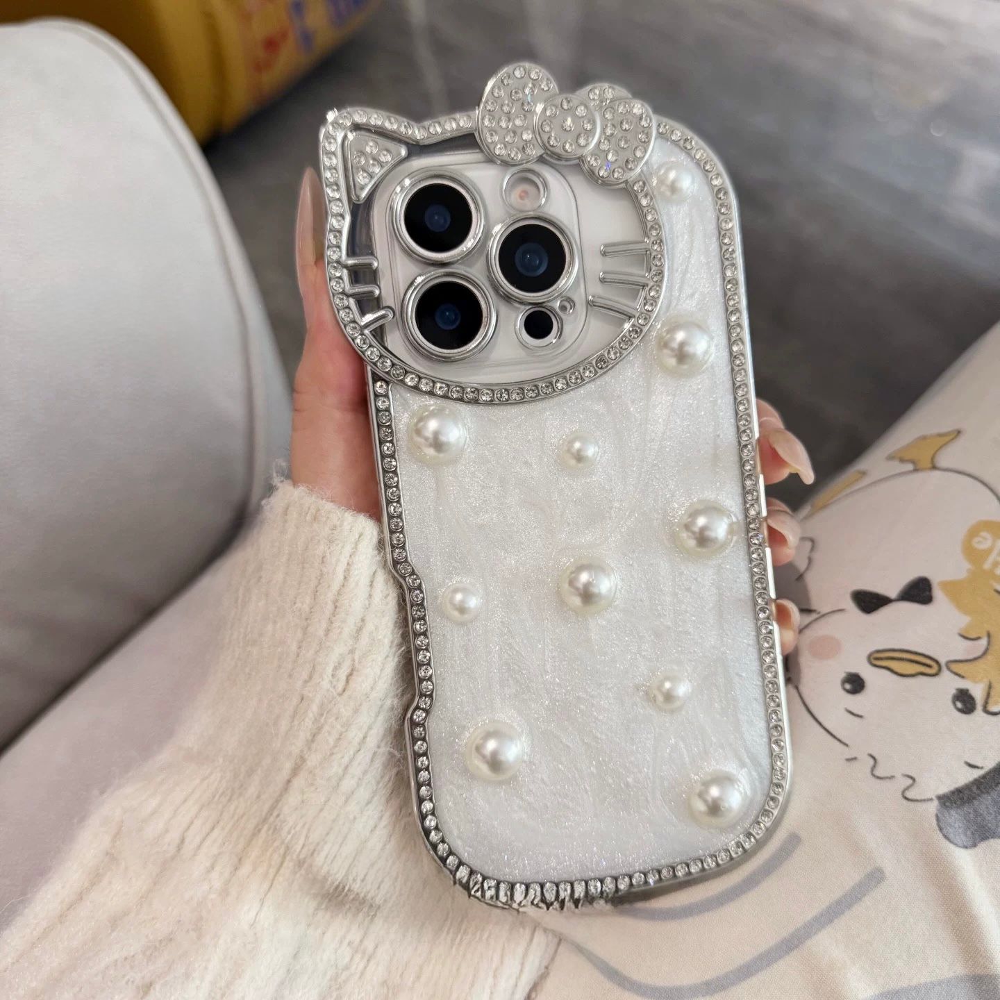 Pearl Kitty Bow Aesthetic Case for iPhone