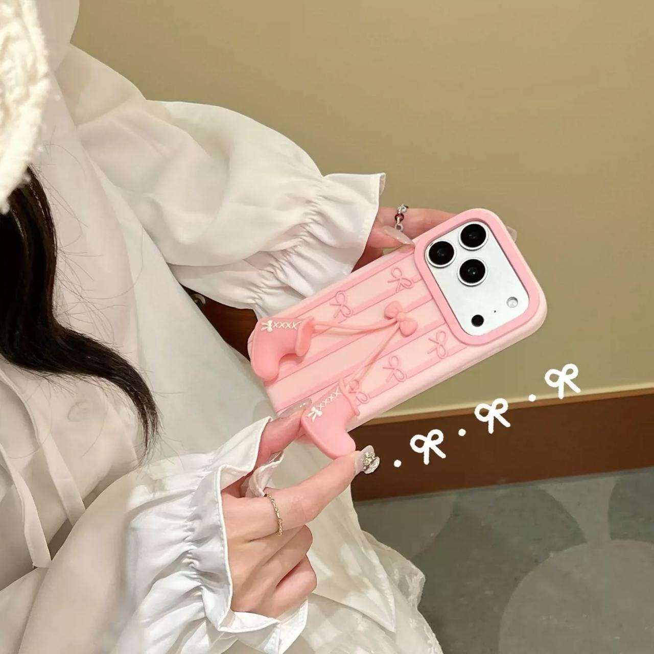 Pink Bow Boots Aesthetic Silicone Case for iPhone