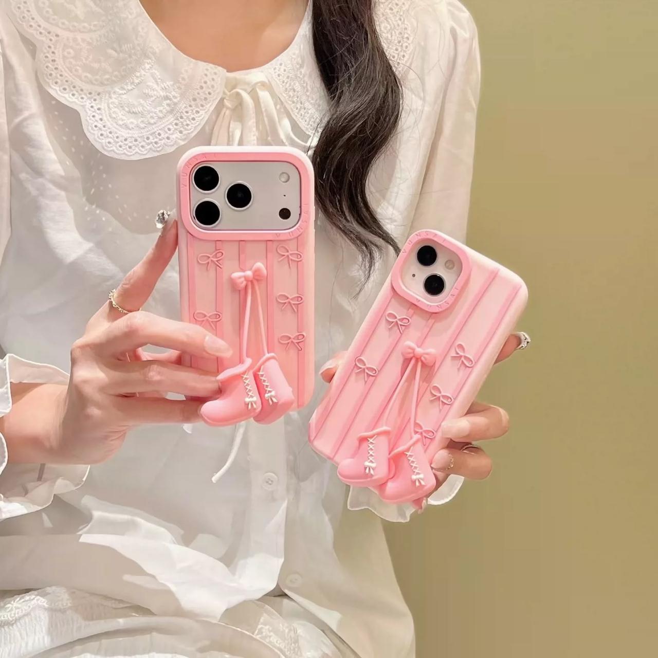 Pink Bow Boots Aesthetic Silicone Case for iPhone