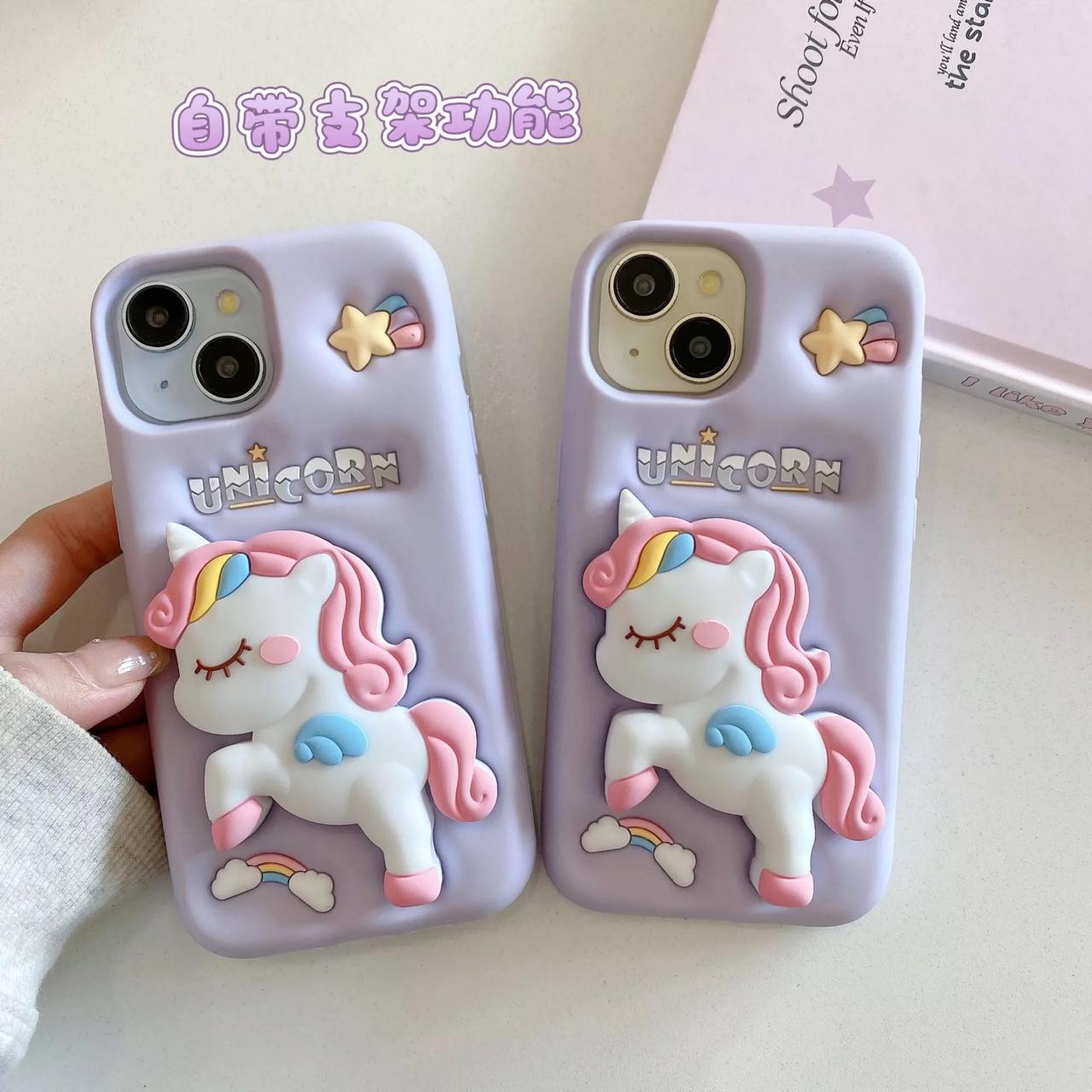 Cute 3D Lilac Unicorn Silicone Case for iPhone
