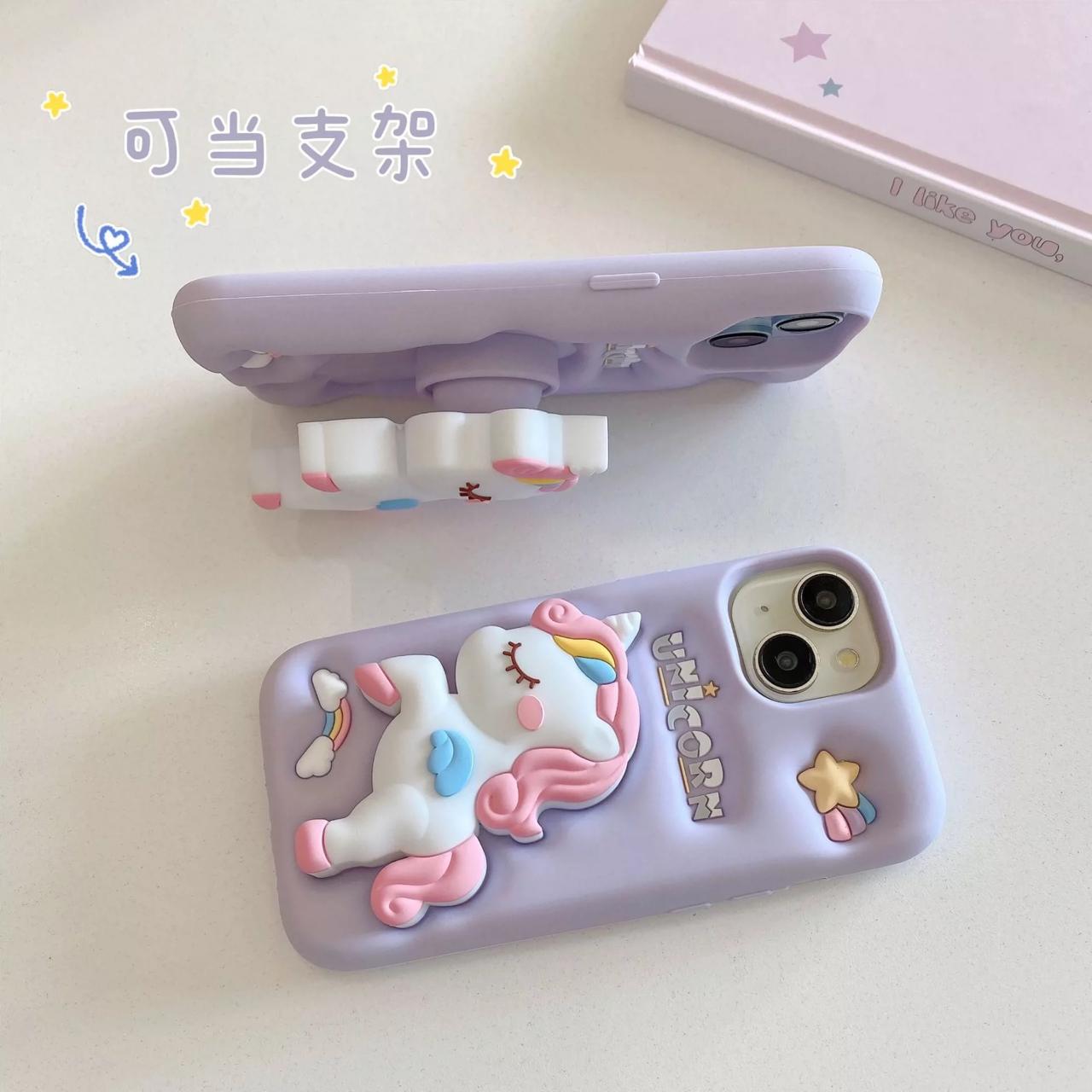 Cute 3D Lilac Unicorn Silicone Case for iPhone