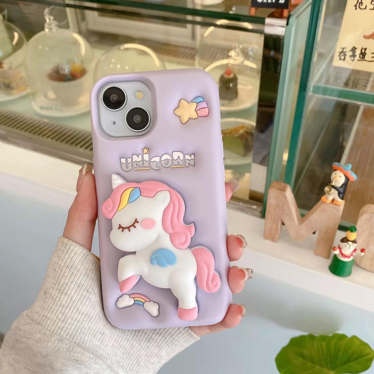 Cute 3D Lilac Unicorn Silicone Case for iPhone