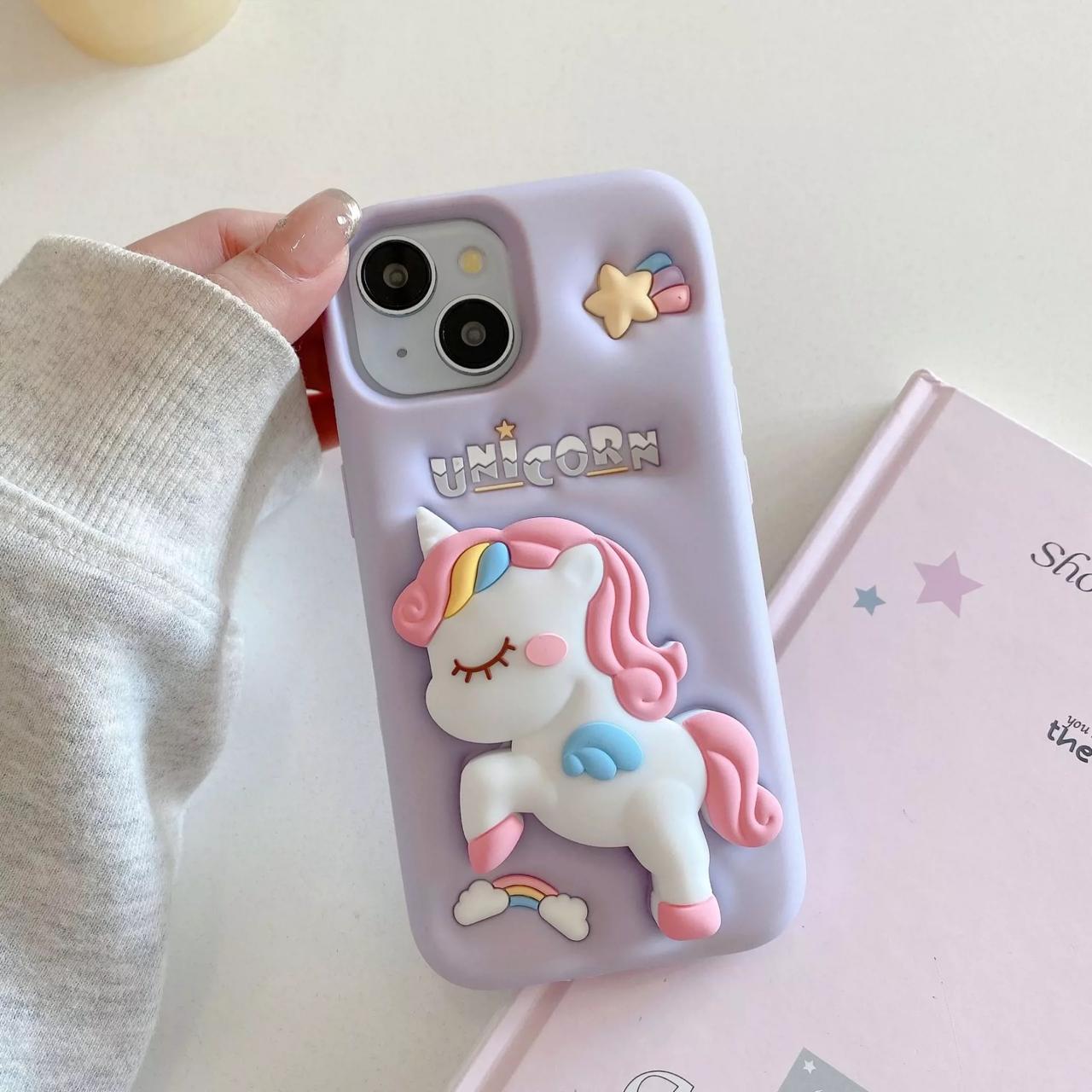 Cute 3D Lilac Unicorn Silicone Case for iPhone