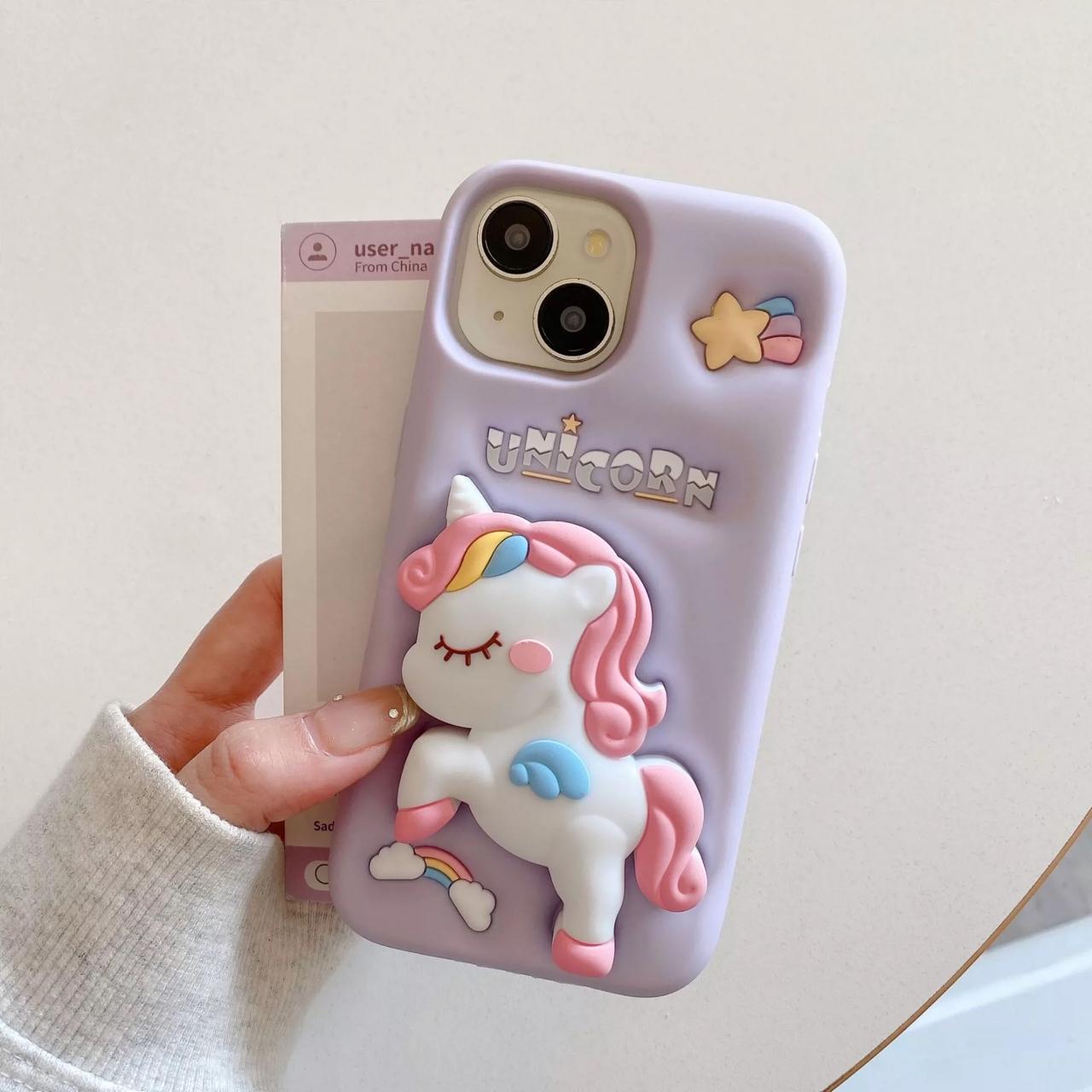 Cute 3D Lilac Unicorn Silicone Case for iPhone