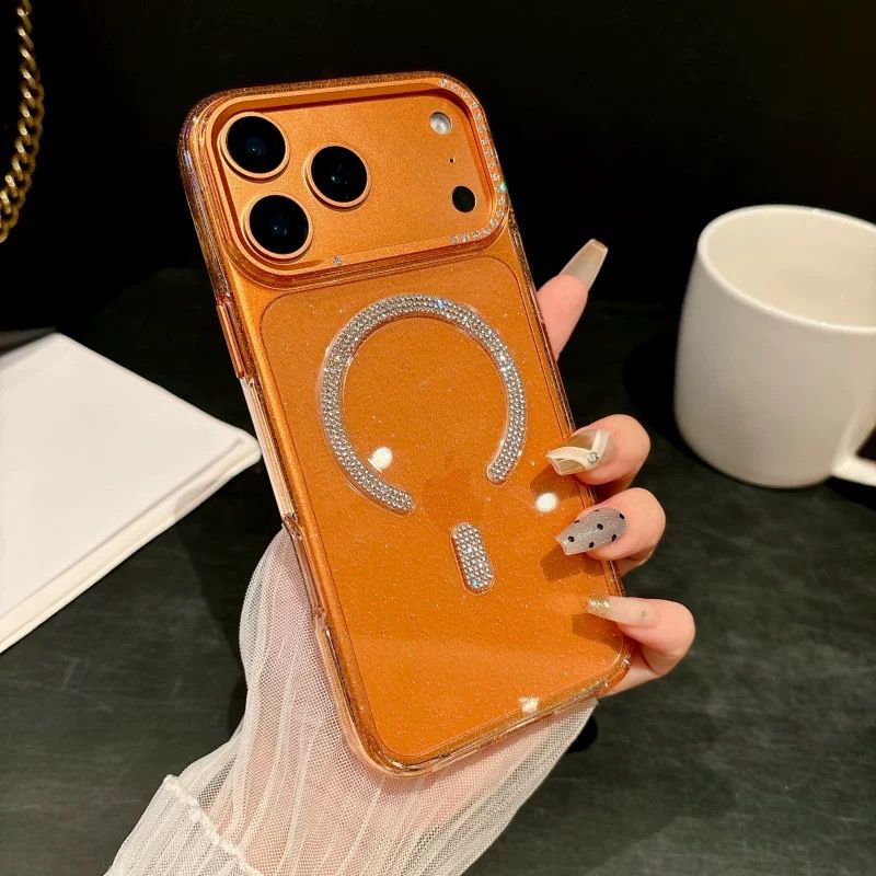 Crystal Diamond Magsafe Orange Non Yellow Case for iPhone