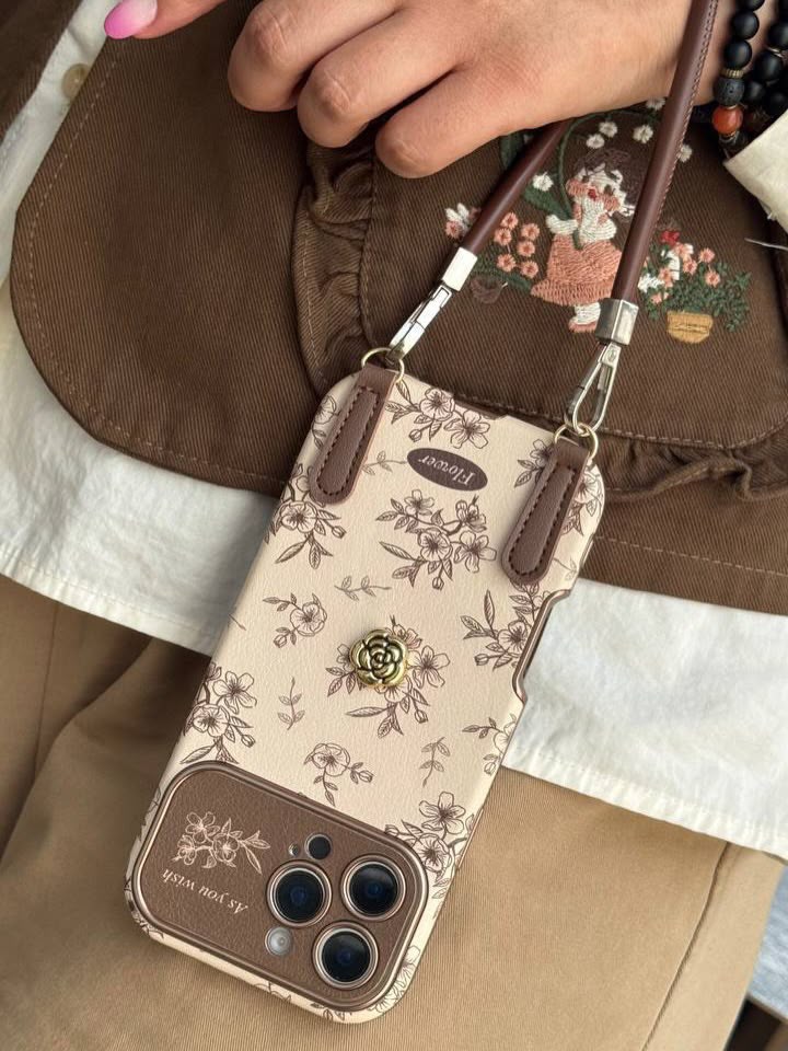 Vintage Floral Wristlet Charm Case for iPhone