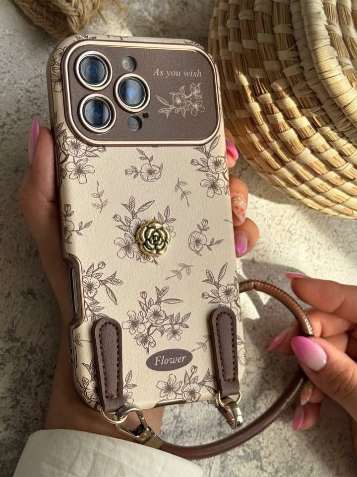 Vintage Floral Wristlet Charm Case for iPhone