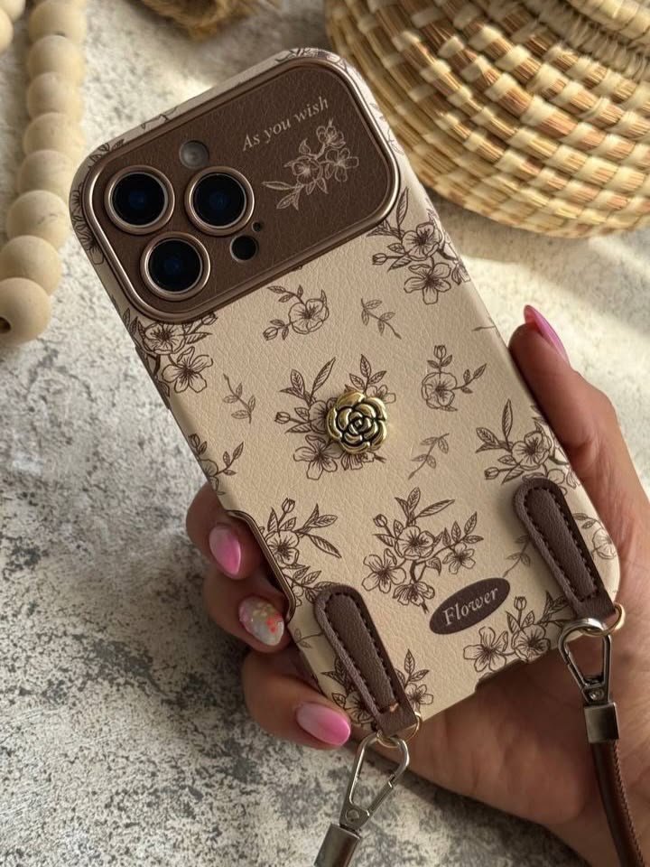 Vintage Floral Wristlet Charm Case for iPhone