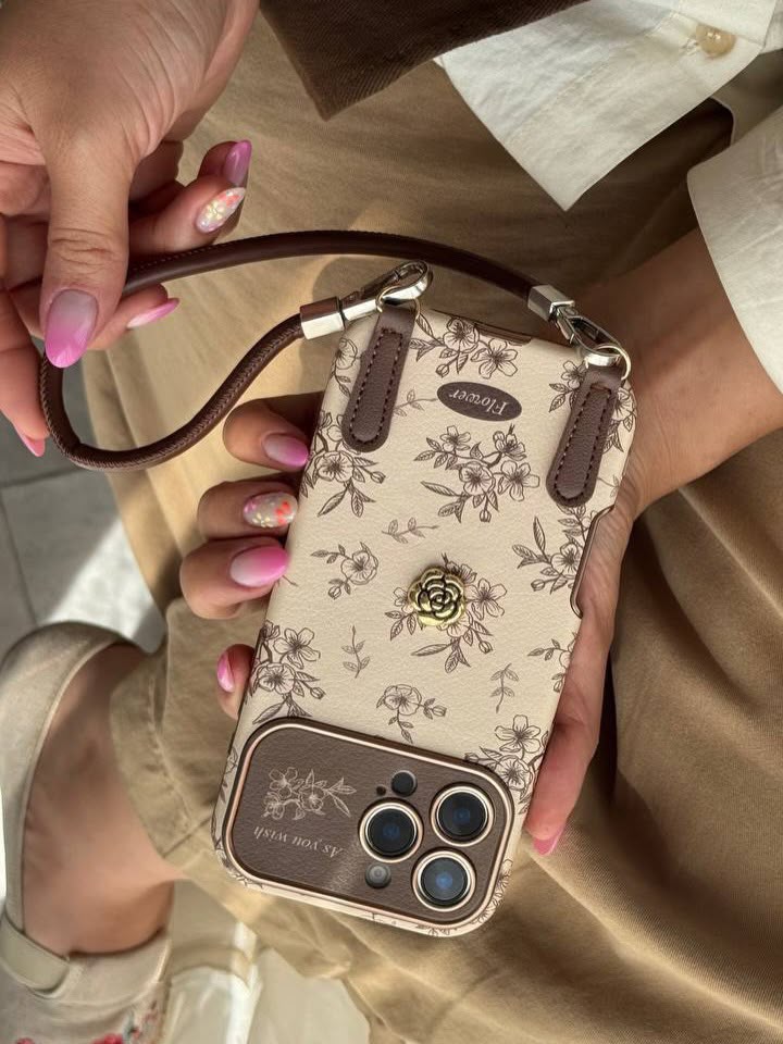Vintage Floral Wristlet Charm Case for iPhone