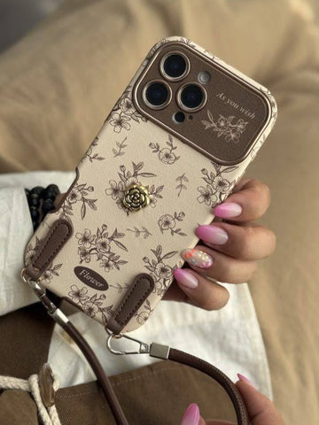 Vintage Floral Wristlet Charm Case for iPhone