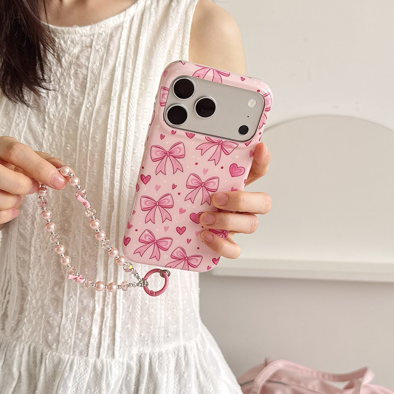 Pink Bow Dreams Case with Charm for iPhone