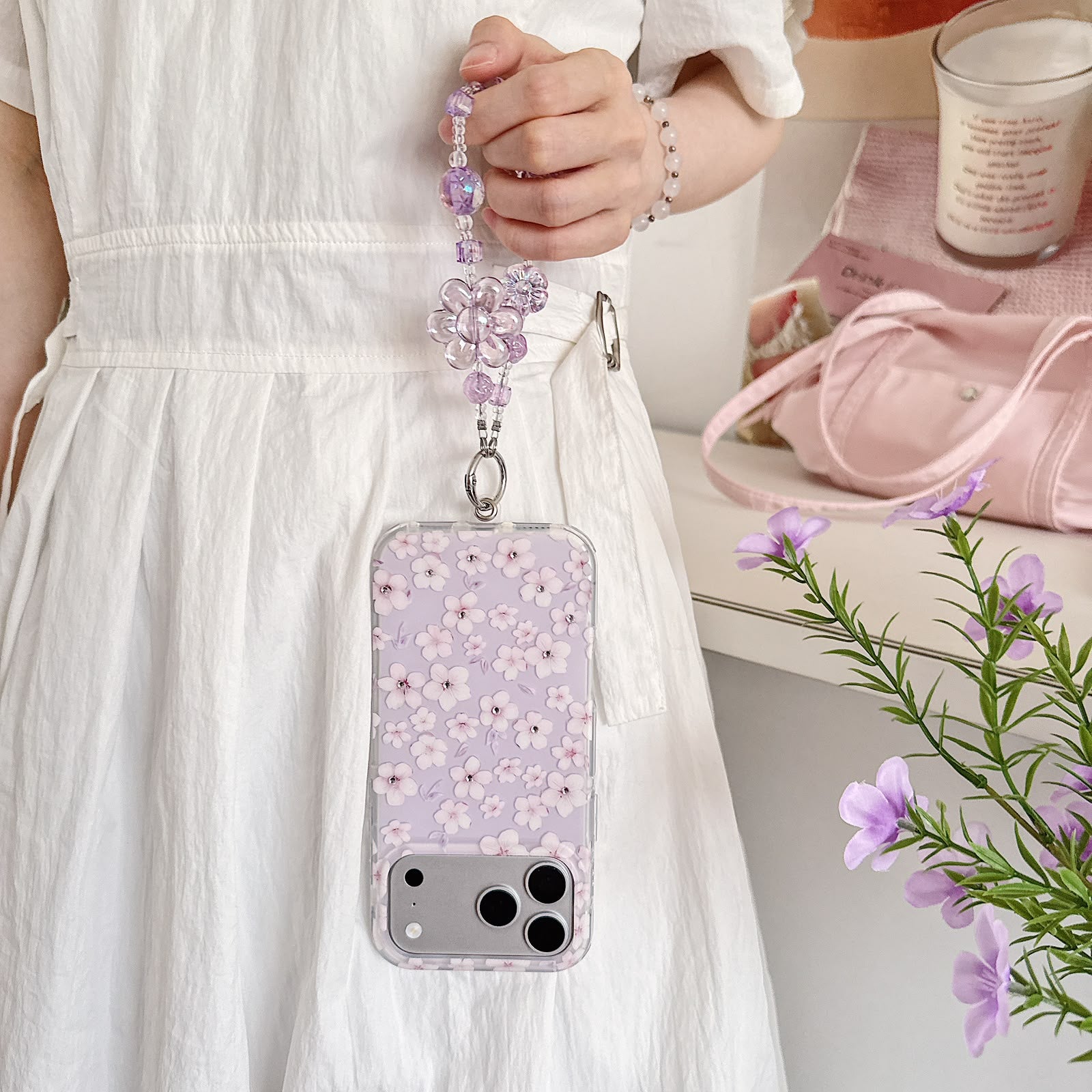 Lavender Bloom Case with Charm for iPhone