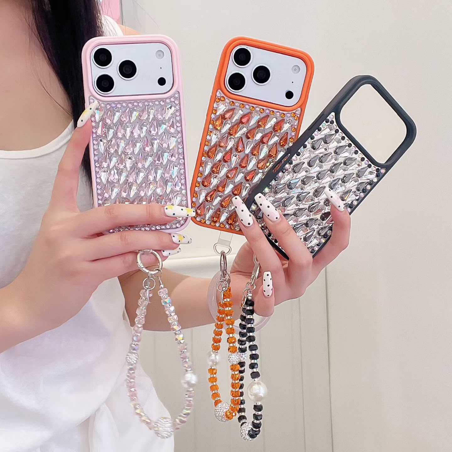 Luxe Crystal Studded Case with Elegant charm for iPhone - Black