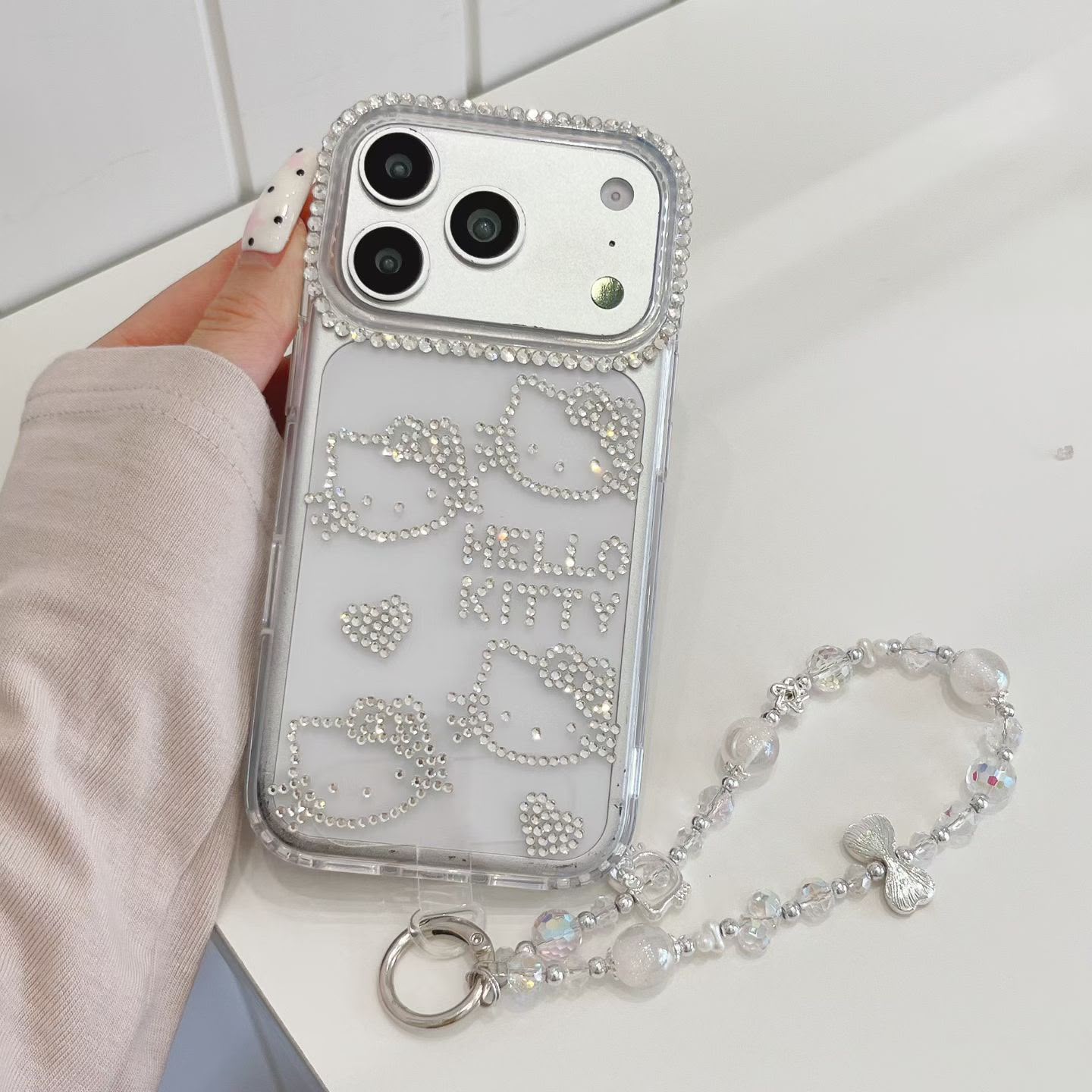 Silver Hello Kitty Sparkle Charm Case for iPhone