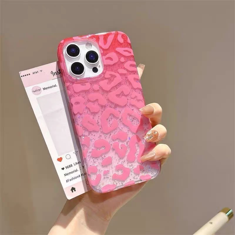 Blush Pink Leopard Glitter Case for iPhone