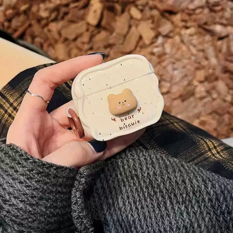 Cute Bear Biscuit Airpod cases with charms for Airpods Pro and Pro 2