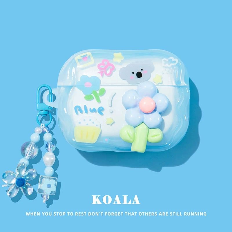 Cute Blue Floral Airpod cases with charms for Airpods Pro and Pro 2