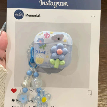 Cute Blue Floral Airpod cases with charms for Airpods Pro and Pro 2