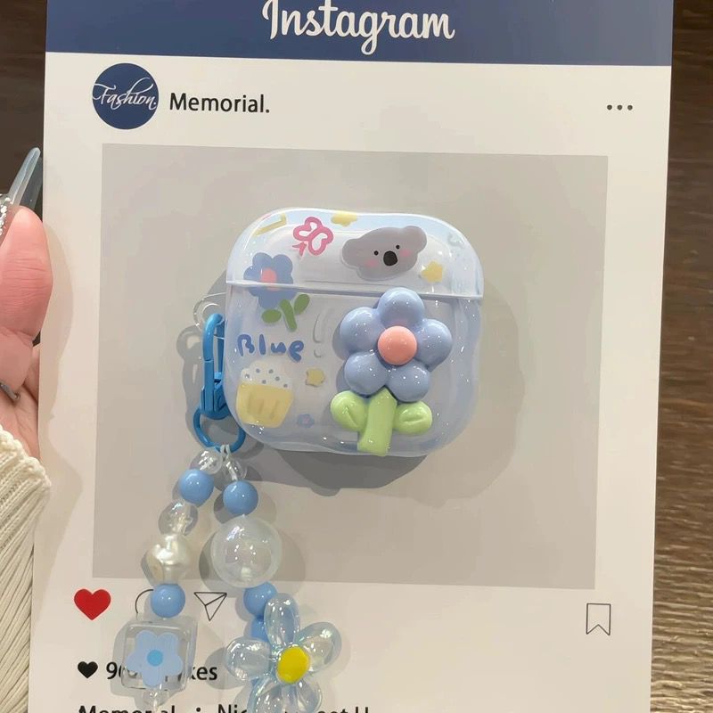 Cute Blue Floral Airpod cases with charms for Airpods Pro and Pro 2