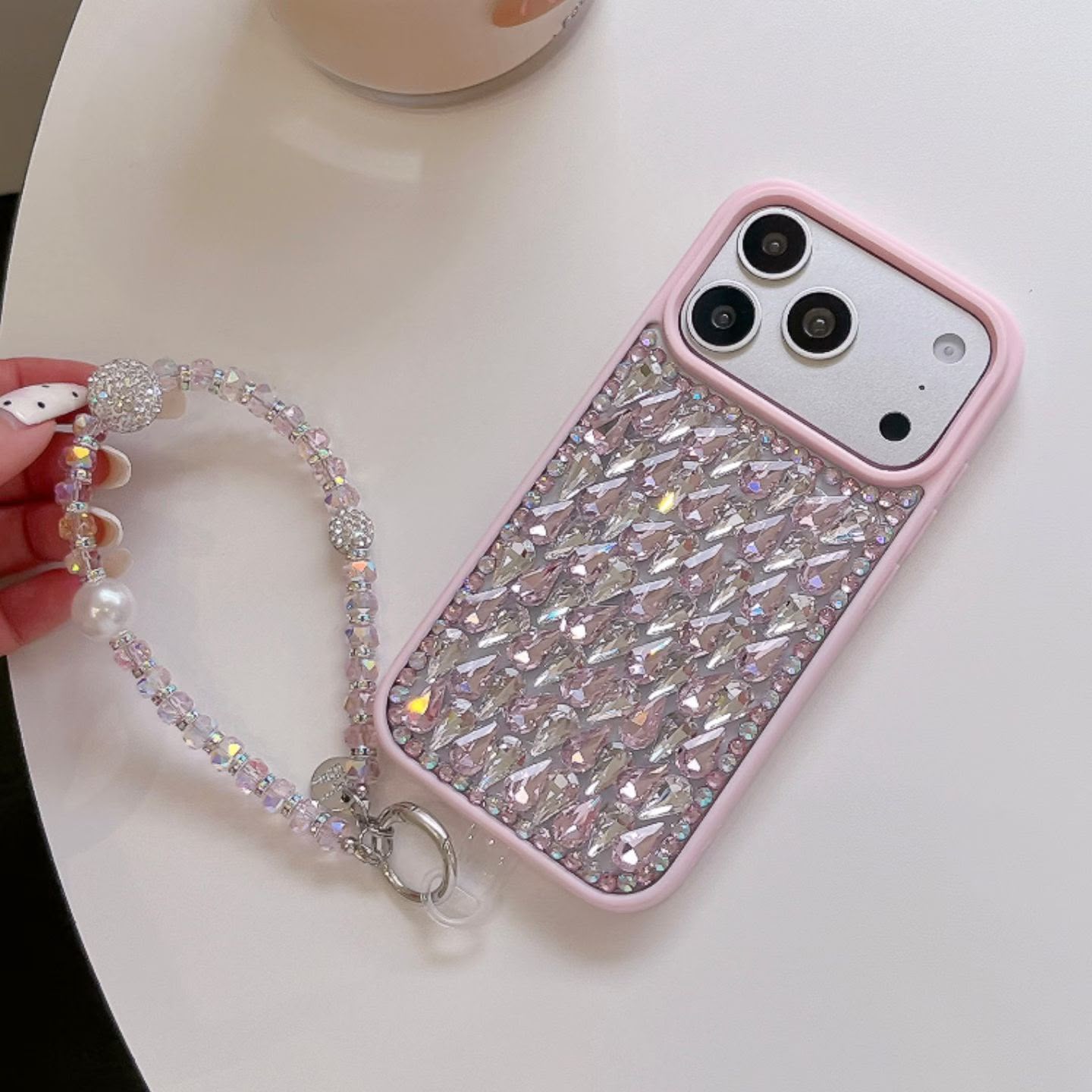 Luxe Crystal Studded Case with Elegant charm for iPhone - Pink