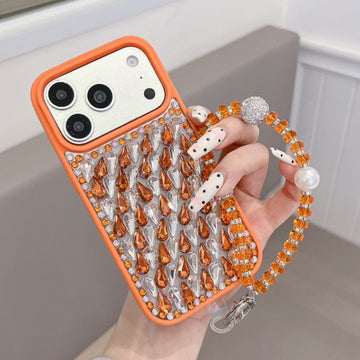 Luxe Crystal Studded Case with Elegant charm for iPhone - Orange