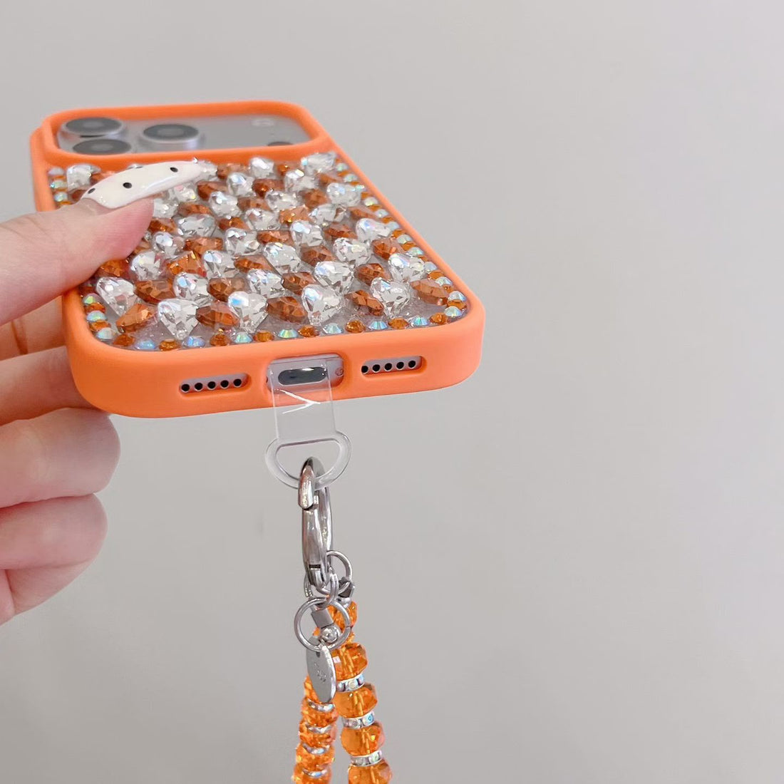 Luxe Crystal Studded Case with Elegant charm for iPhone - Orange