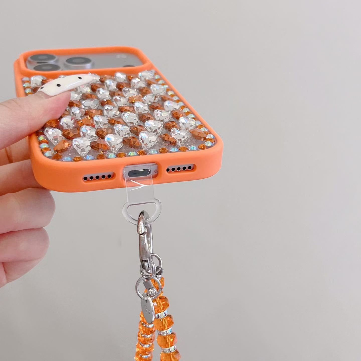 Luxe Crystal Studded Case with Elegant charm for iPhone - Orange
