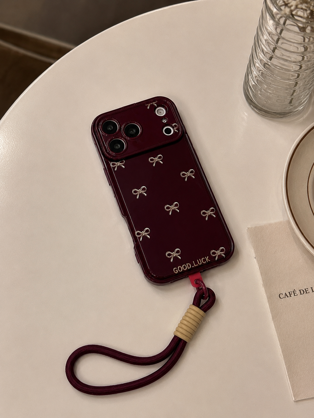 Wine Bow Charm Case with Mirror for iPhone