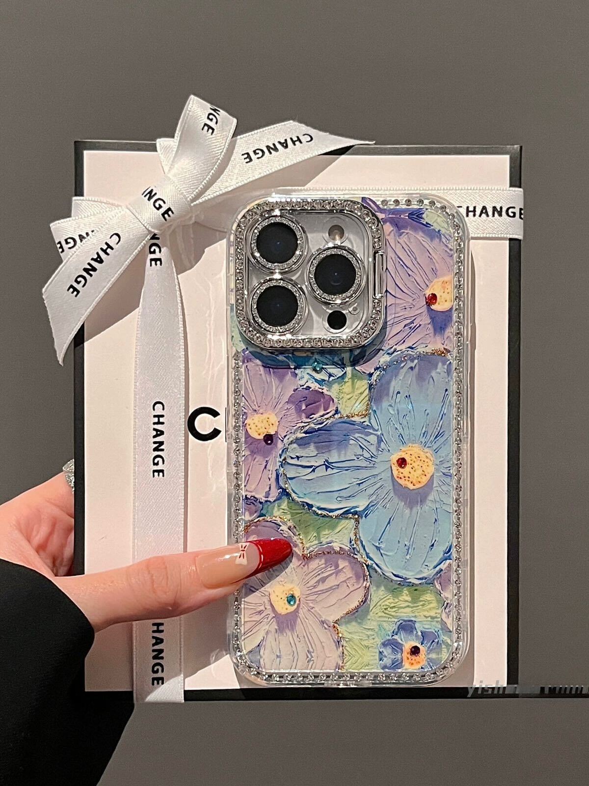Bluish Diamond Floral Cases with Charms for iPhone
