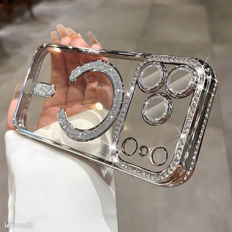 Signature White Diamond Studded MagSafe Case for iPhone