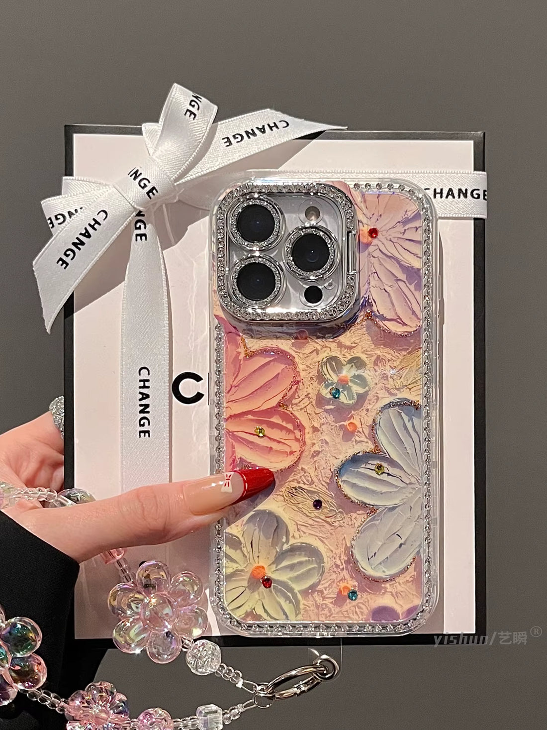 Diamond Classy Floral Cases with Charms for iPhone