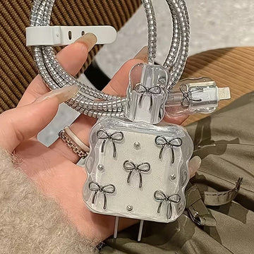 Cute Silver Bow Charger Protector for Apple iPhone