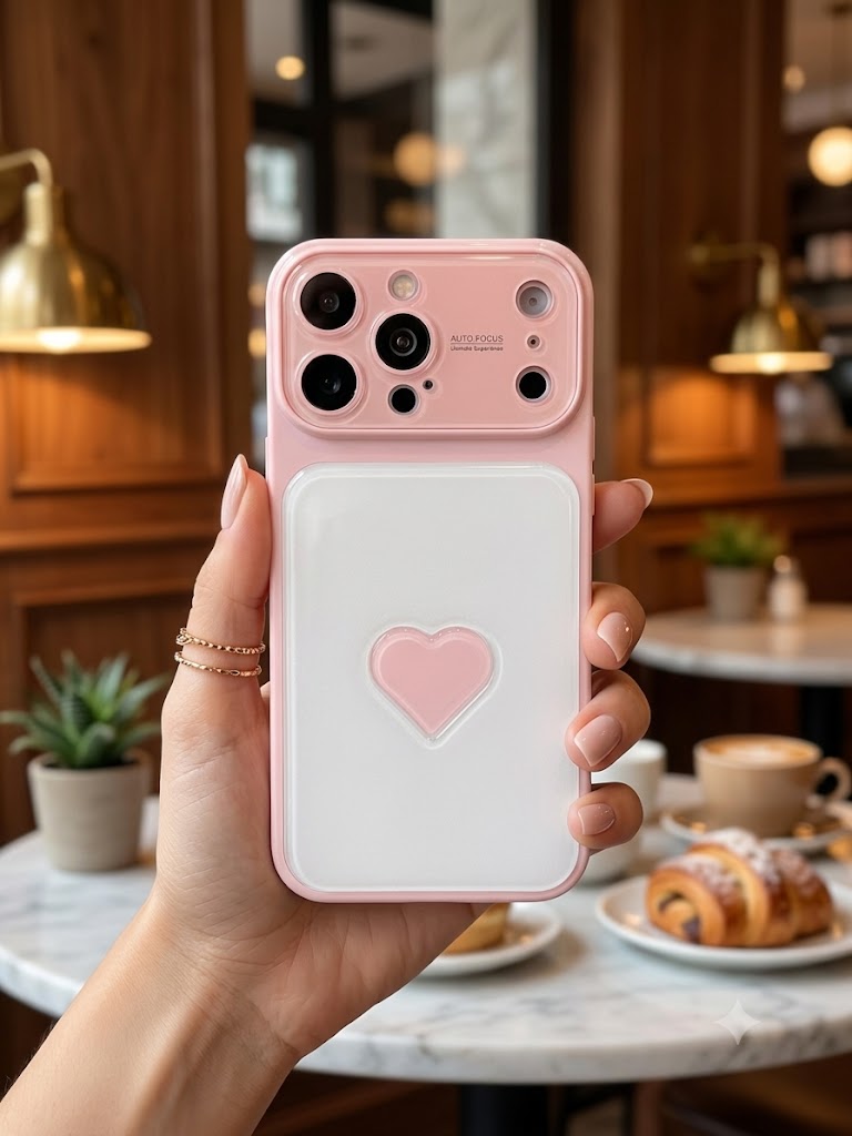 Pink 3D cute heart Glass Phone Cases for iPhone