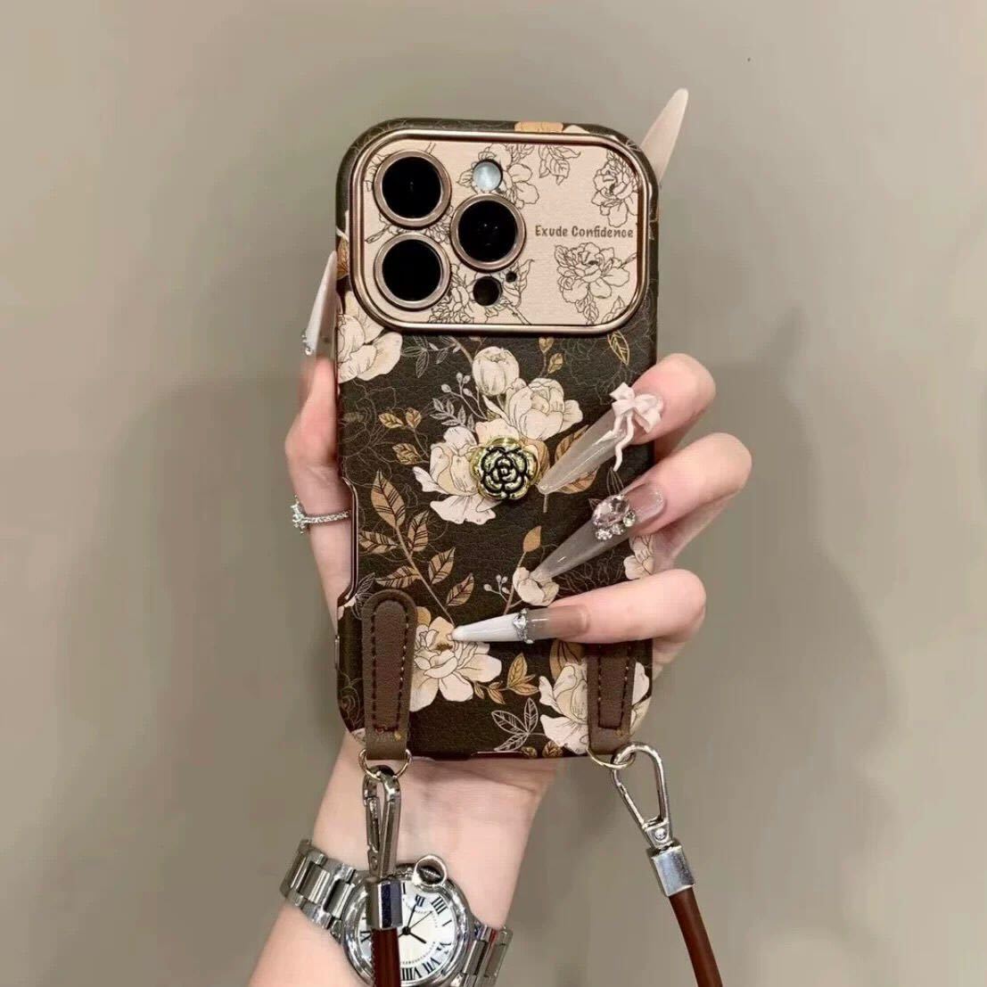 Olive Vintage Bloom Strap Case for iPhone