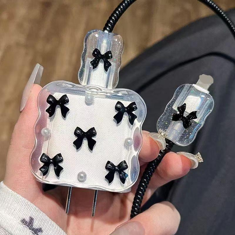 Cute Small Black Bow Charger Protector for iPhone