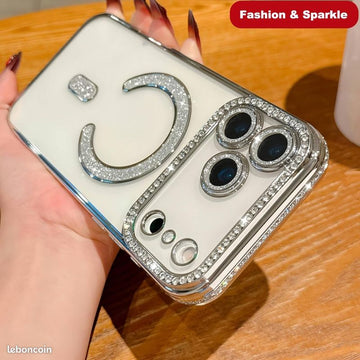 Signature White Diamond Studded MagSafe Case for iPhone