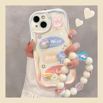 Kawaii Pastel Cute Character Cases with Beaded Charms for iPhone
