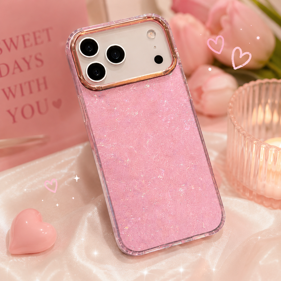Pink Marble Texture Shimmer Cases for iPhone