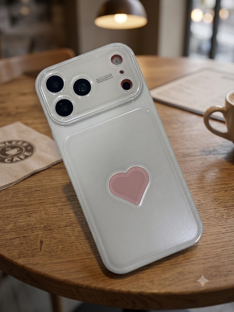 White 3D cute heart Glass Phone Cases for iPhone