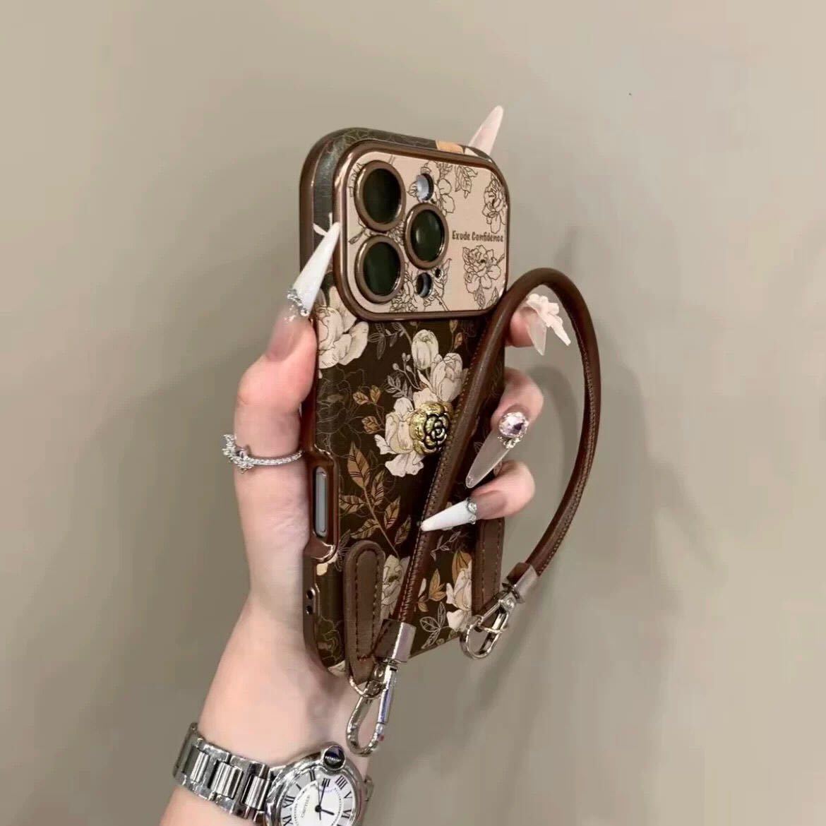 Olive Vintage Bloom Strap Case for iPhone