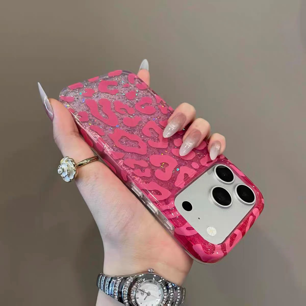 Blush Pink Leopard Glitter Case for iPhone