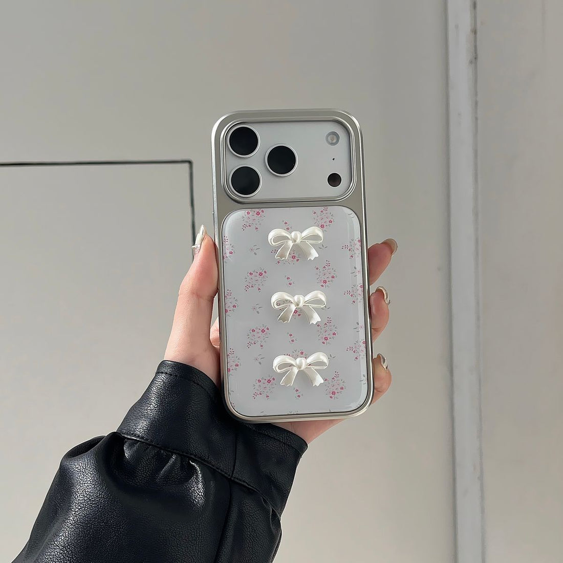 White Bow & Blossom Floral Phone Case for iPhone