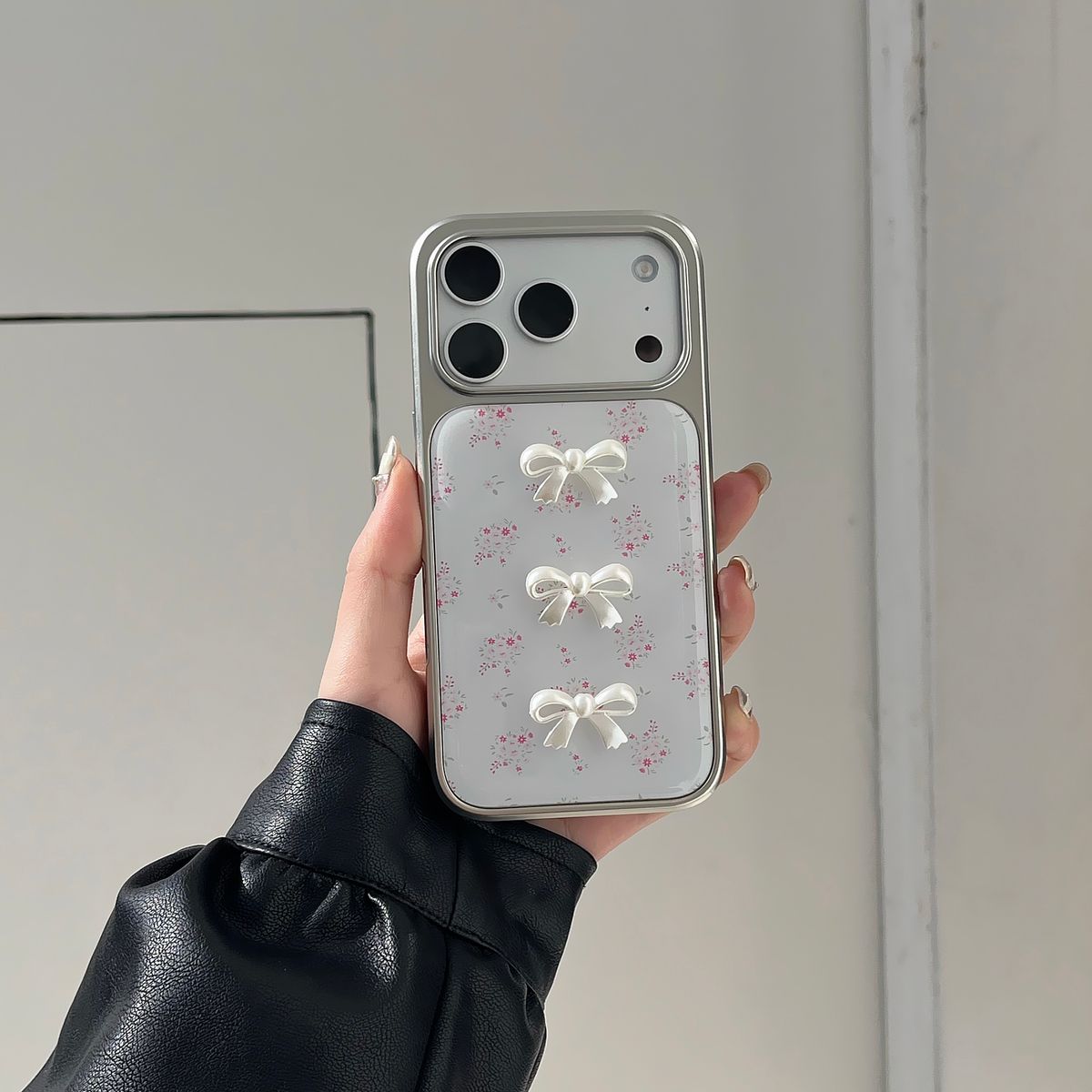 White Bow & Blossom Floral Phone Case for iPhone