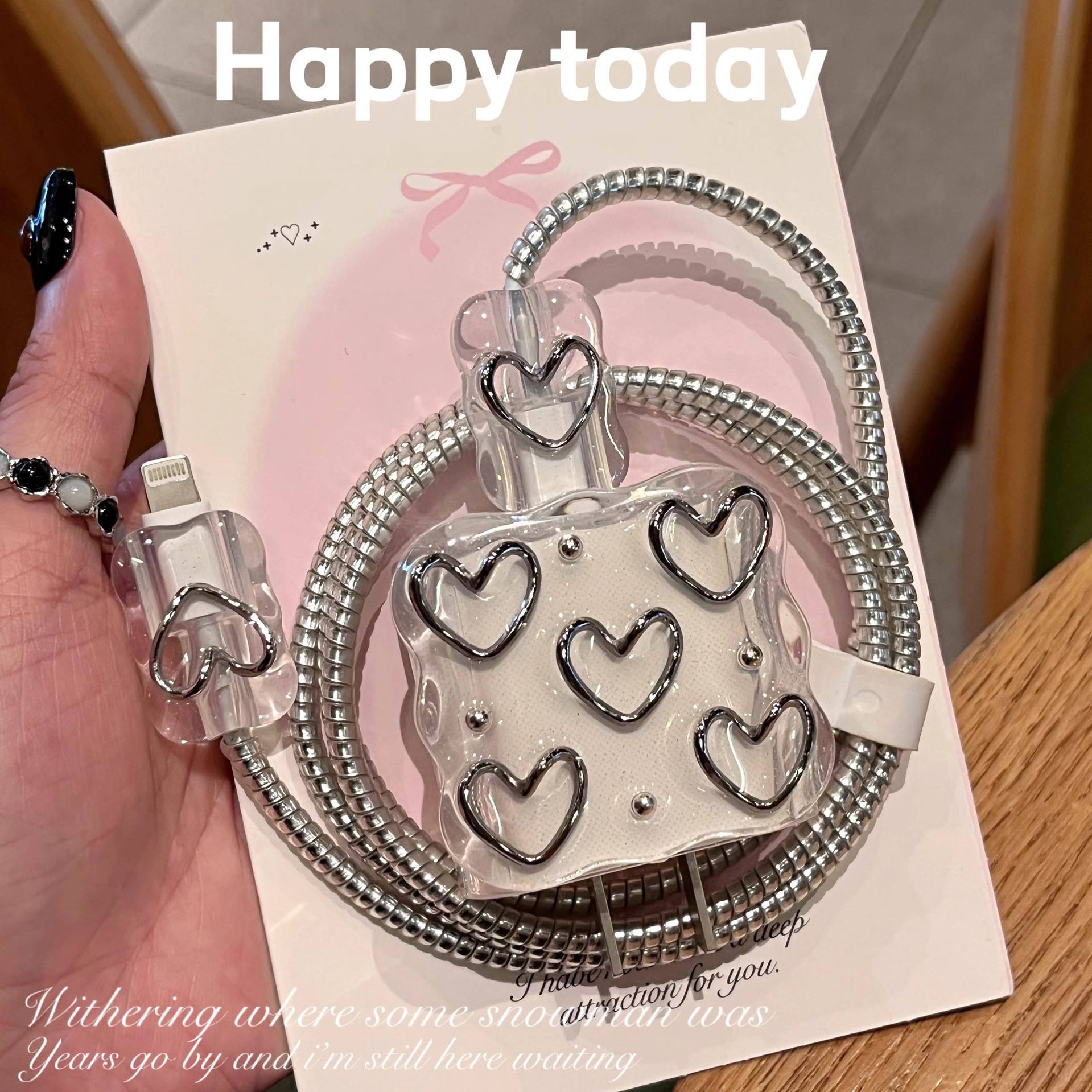 Cute Small Silver Hearts Charger Protector for iPhone