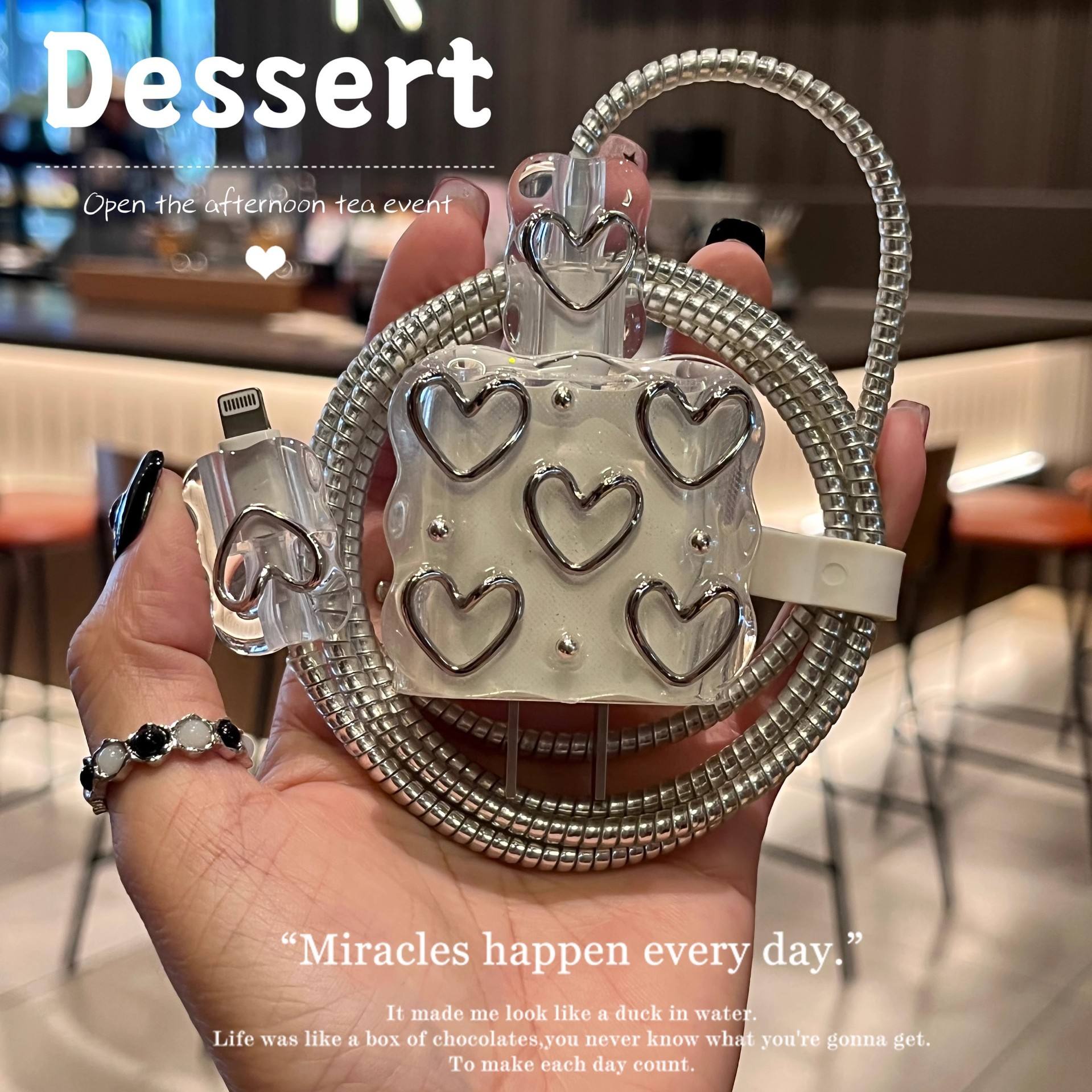 Cute Small Silver Hearts Charger Protector for iPhone